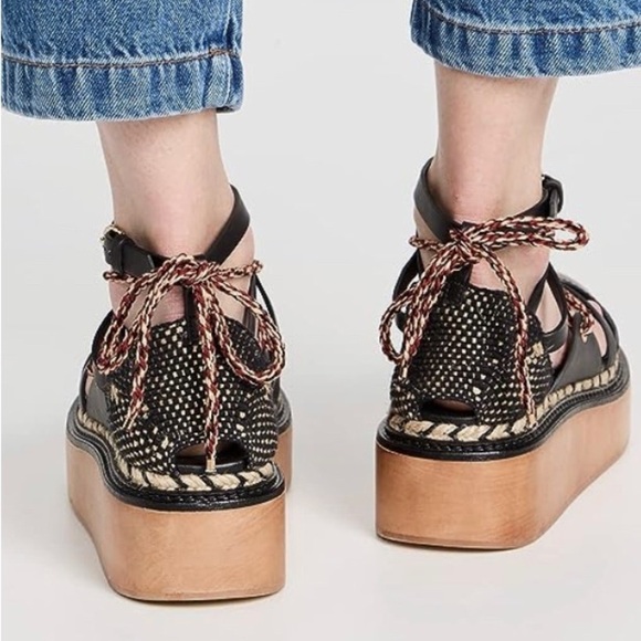 ULLA JOHNSON Salinas sandal black size 8 twisted rope leather platform lace up - Picture 4 of 16